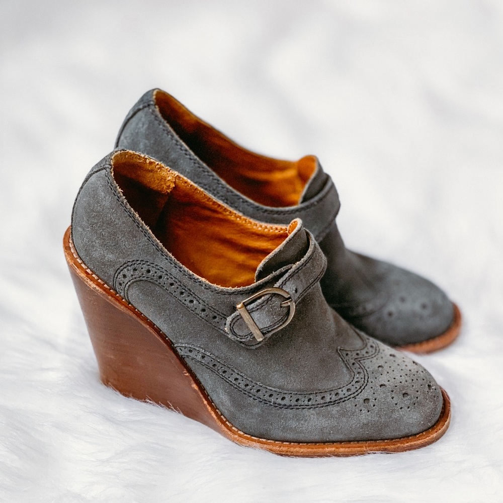 See by Chloé Suede Brogue Wedge Bootie Sz 36.5